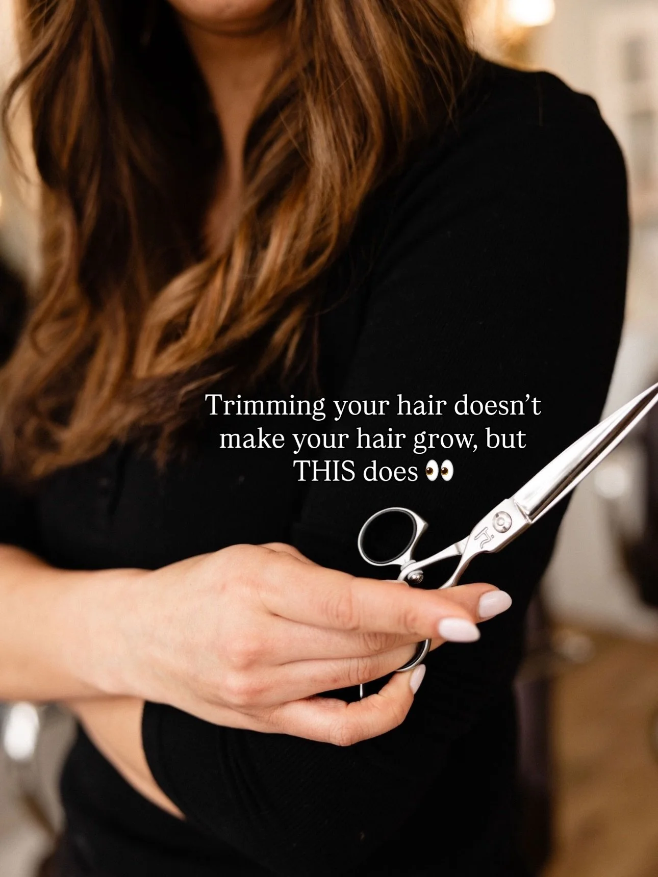 🚨 MYTH: Trimming your hair makes it grow faster

Hair grows from your scalp &mdash; not your ends.

But skipping trims? That leads to:
❌ Split ends &rarr; breakage
❌ Thinner, damaged-looking hair
❌ Dull, faded color

✨ The truth: Regular trims every