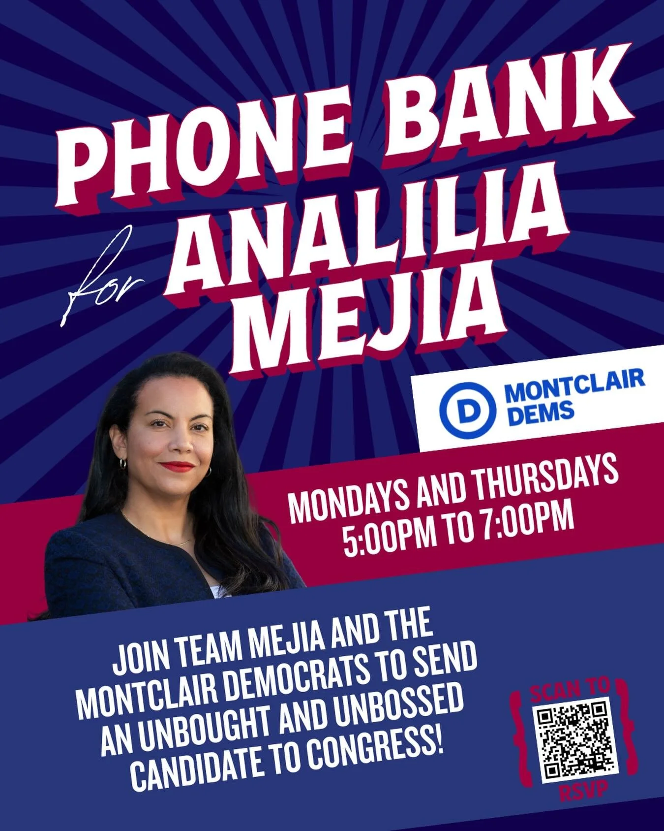 Every Monday and Thursday, we&rsquo;re teaming up with the Montclair Dems to defeat Republicans in April and send an unbought, unbossed champion to Congress.

📞Sign up to phonebank today! Link in bio!
