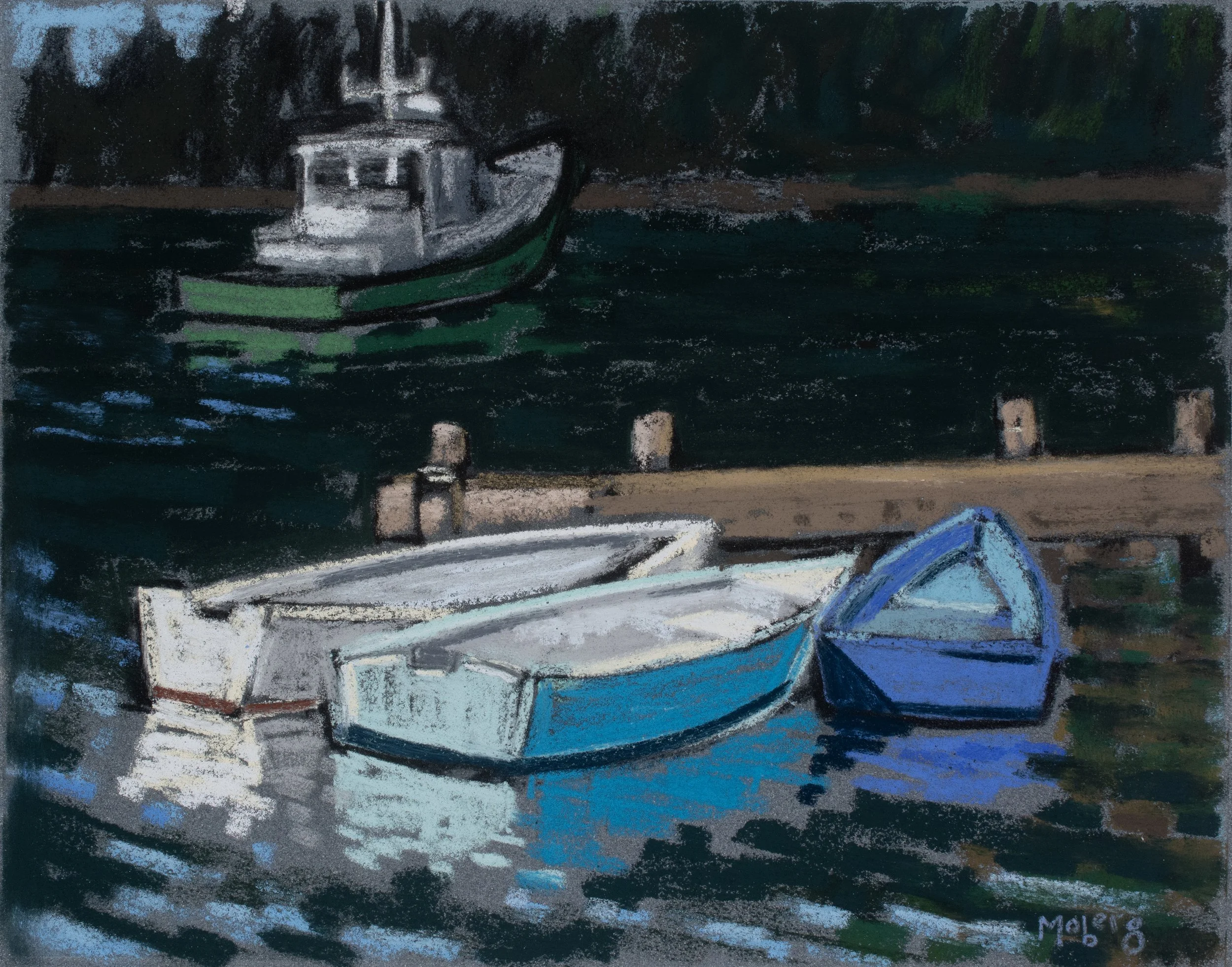 Three Skiffs, Pastel, 7 x 9”