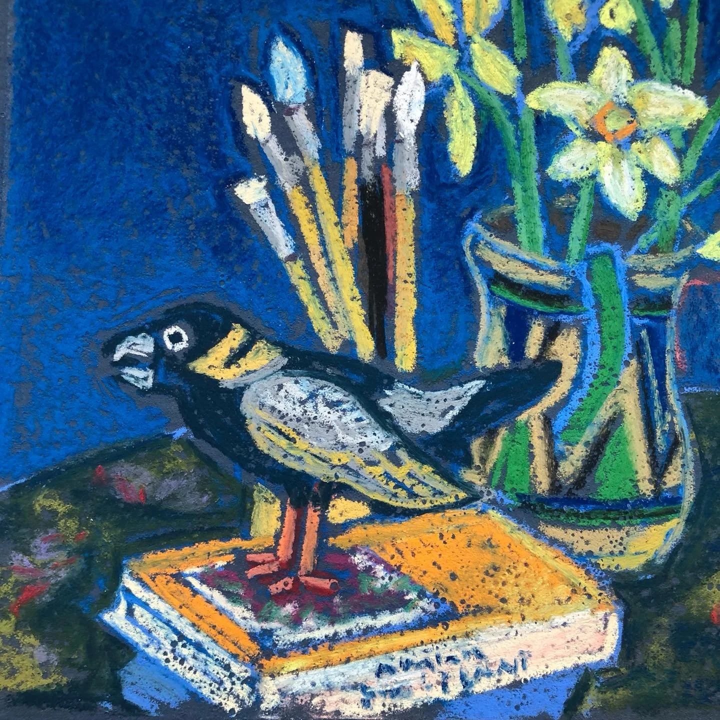 Book, Bird, Brushes and Blooms. Pitcher, too, but it doesn't start with "B", so...
Pastel, 6x8