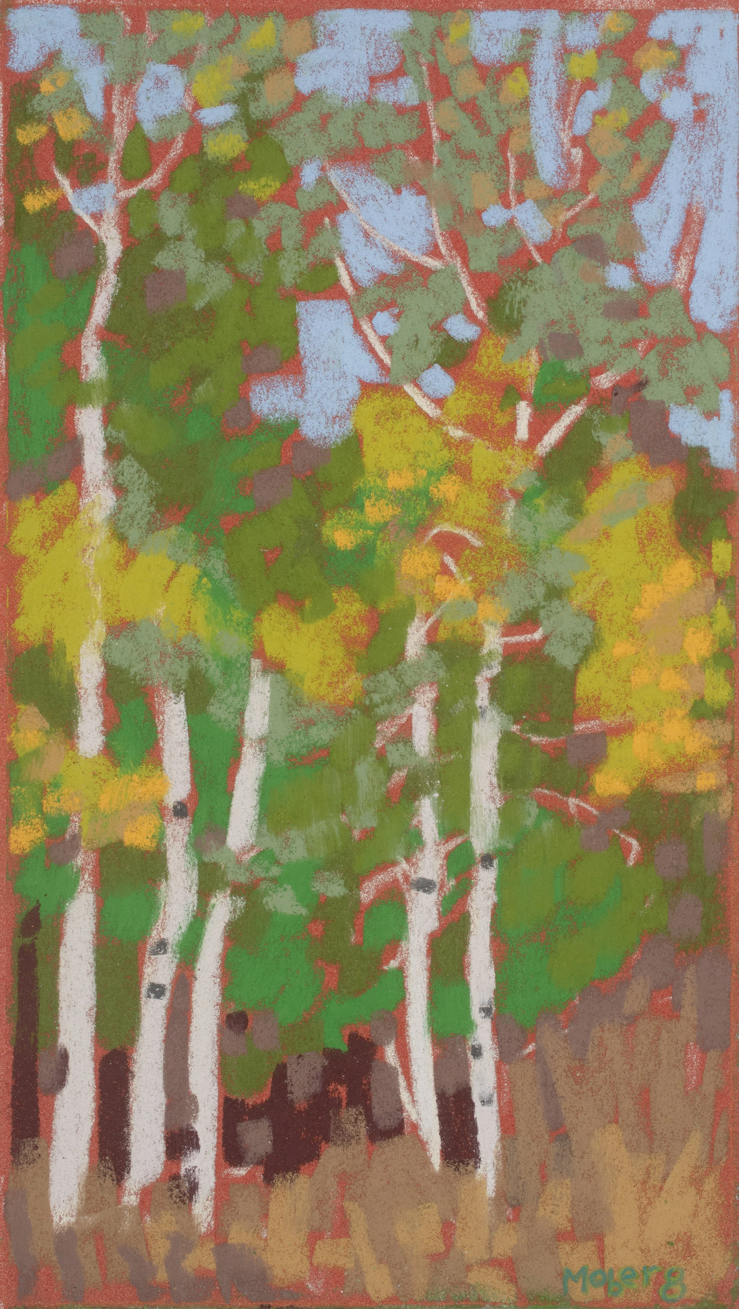 Five Poplars, Pastel, 11 x 6”