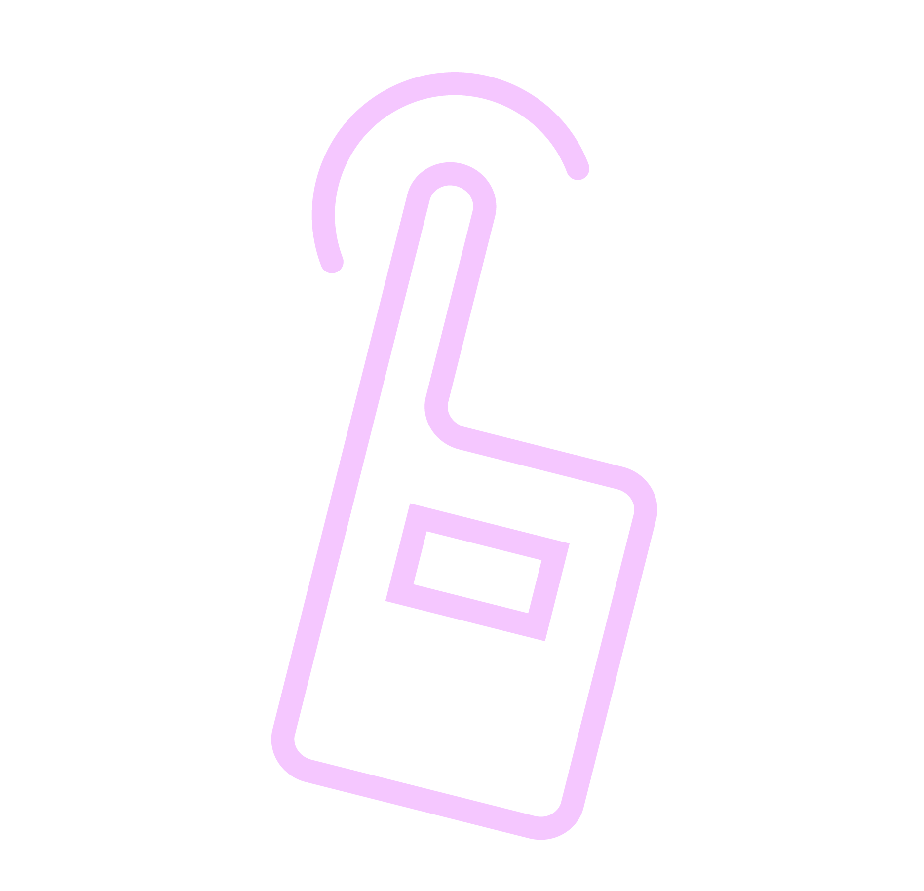 Neon purple outline of an Allo device with an small antenna on top, on a black background.