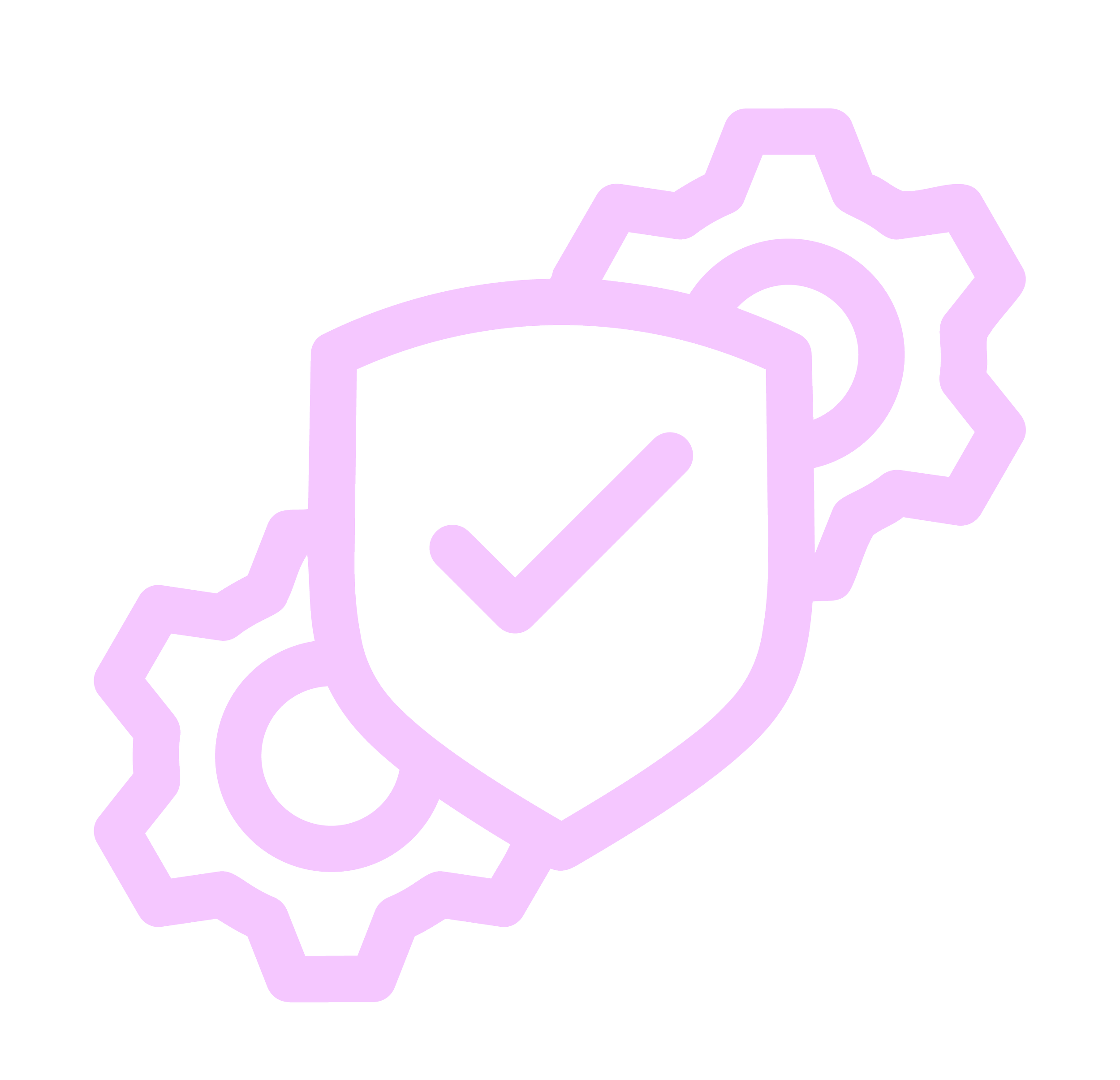 Icon of a shield with a checkmark, surrounded by gears, symbolizing security and system settings.
