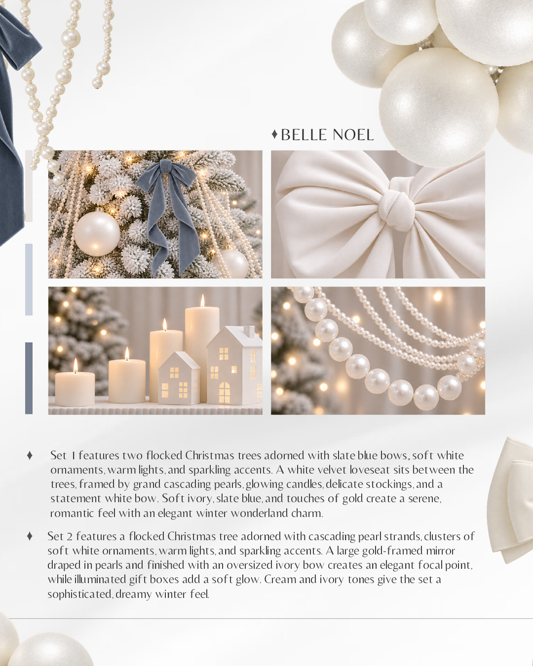 Daybreak set with pearls, white Christmas tree and warm lights