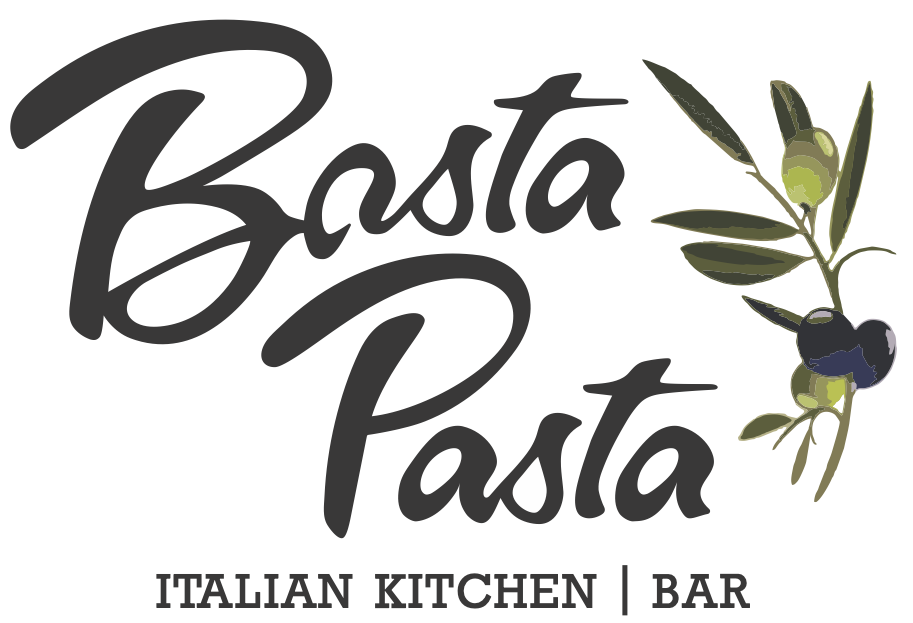 Basta Pasta Italian Kitchen and Bar logo with olive branch. Click to learn more about Basta Pasta