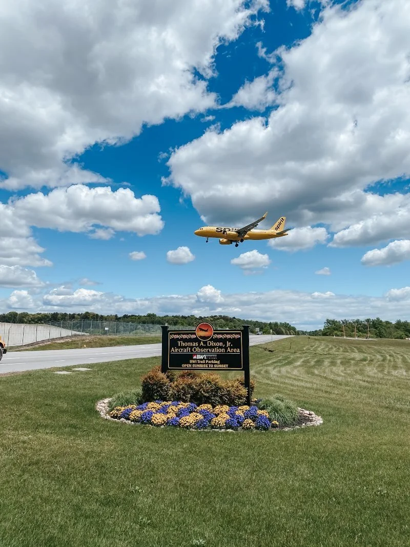 plane coming in for a landing over the thomas a. dixon airport observation area in glen burnie maryland