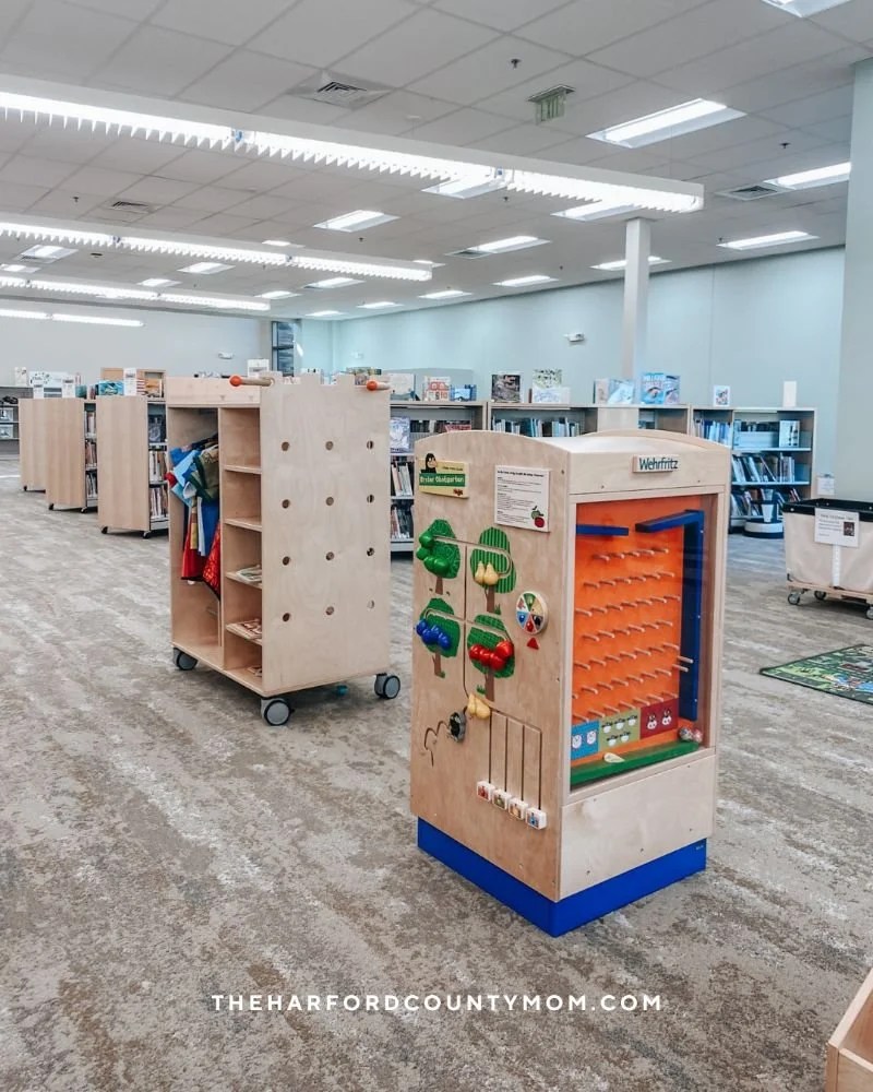 Abingdon Library's sensory stations in kids area allow children to play and interact designed specifically for young learners