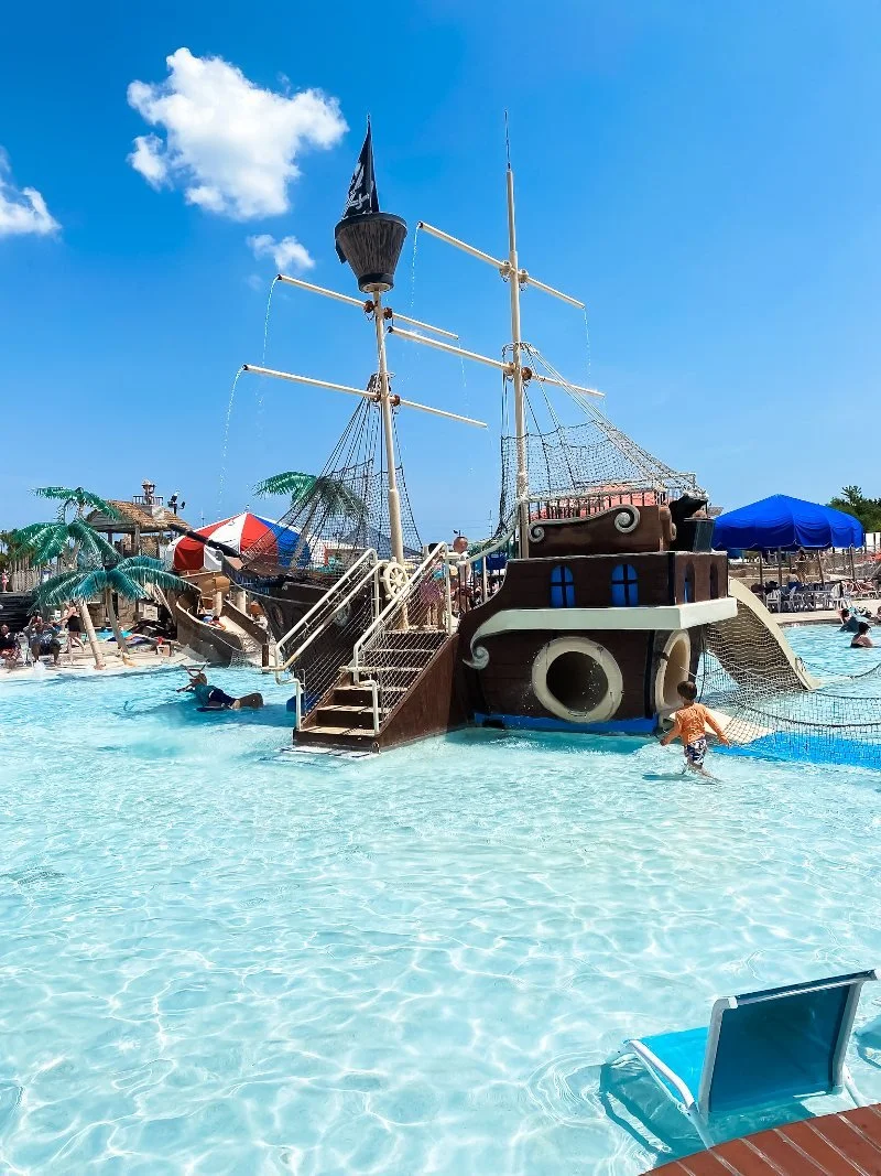 photo of a large pirate ship located inside the splash pad area at jungle jim's in rehoboth, delaware