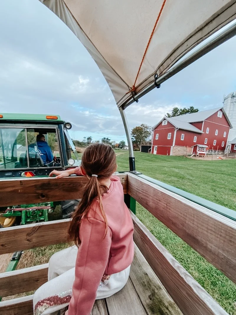 child riding a tractor at the fall festival at stone view farm in darlington maryland