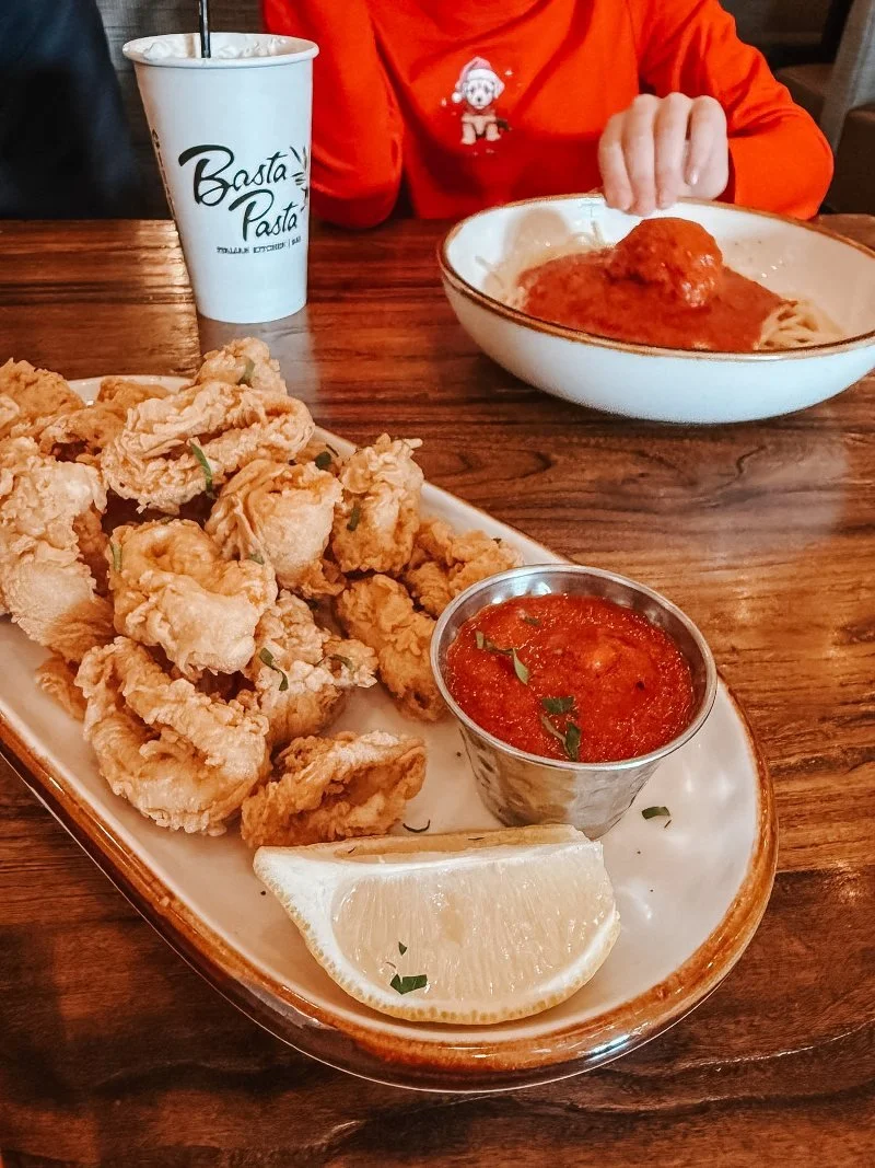 calamari and pasta kids meal at basta pasta in fallston