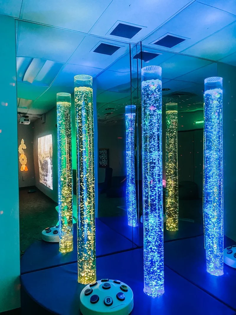 bubble towers located inside of the abingdon library sensory room in abingdon maryland