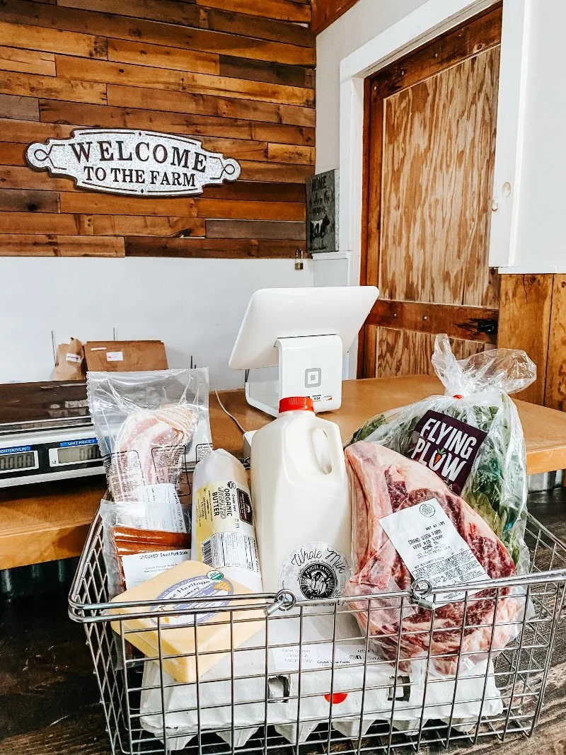 basket full of items from the grand view farm store in forest hill maryland