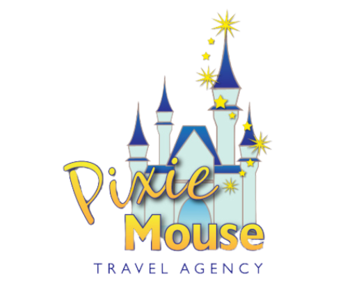Pixie Mouse Travel Agency in Harford County, Maryland has Cinderella's castle in the background of logo