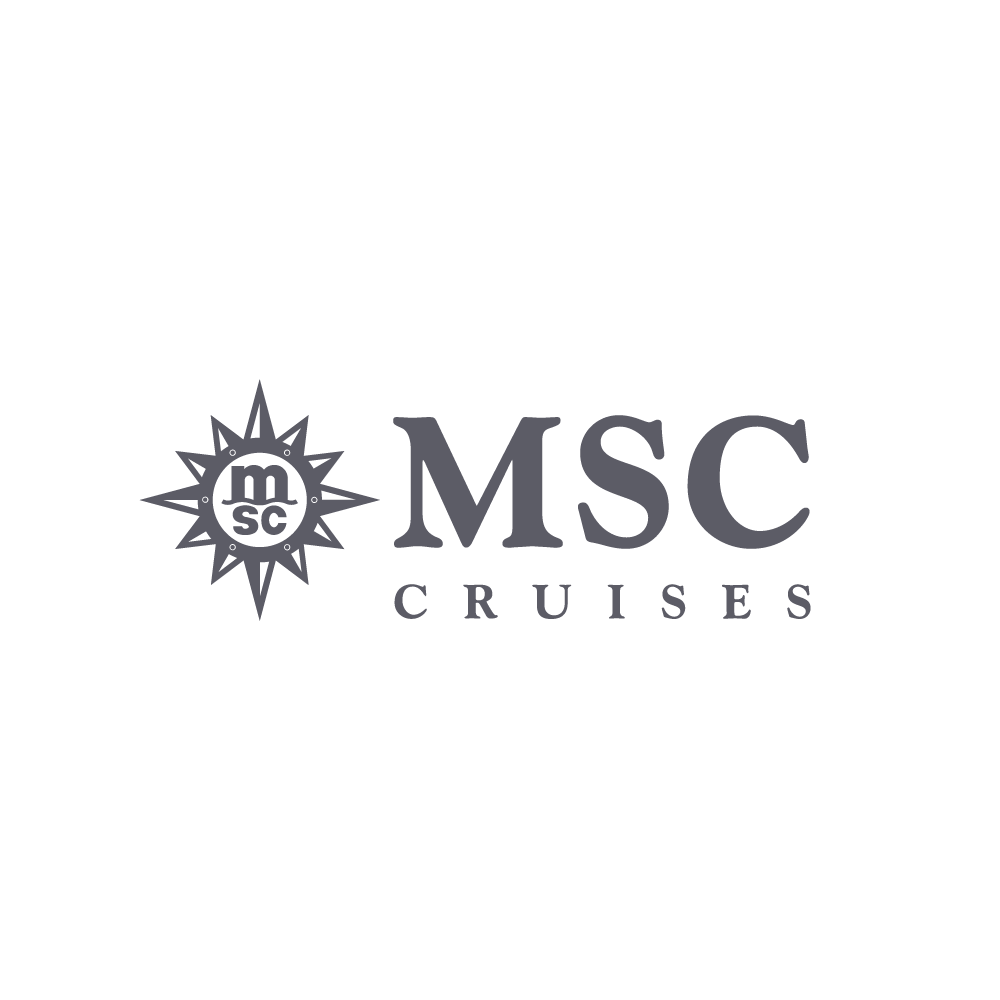 Logo for MSC Cruises featuring a nautical star and the company name in gray text.