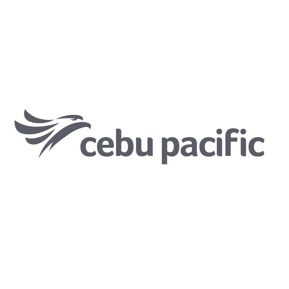 Cebu Pacific airline logo with stylized bird and gray text.