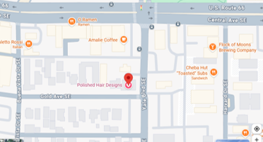 Map showing locations of restaurants and businesses near U.S. Route 66, including Ramen, Amalie Coffee, Cheba Hut toasted Subs, and Polished Hair Designs.