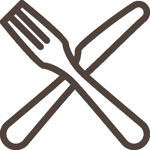 Icon of a fork and knife crossed.