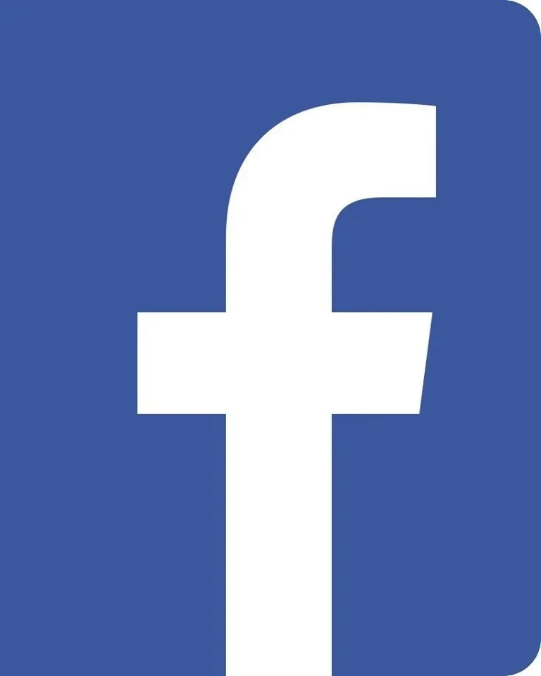 Facebook logo with white letter 'f' on a blue background.