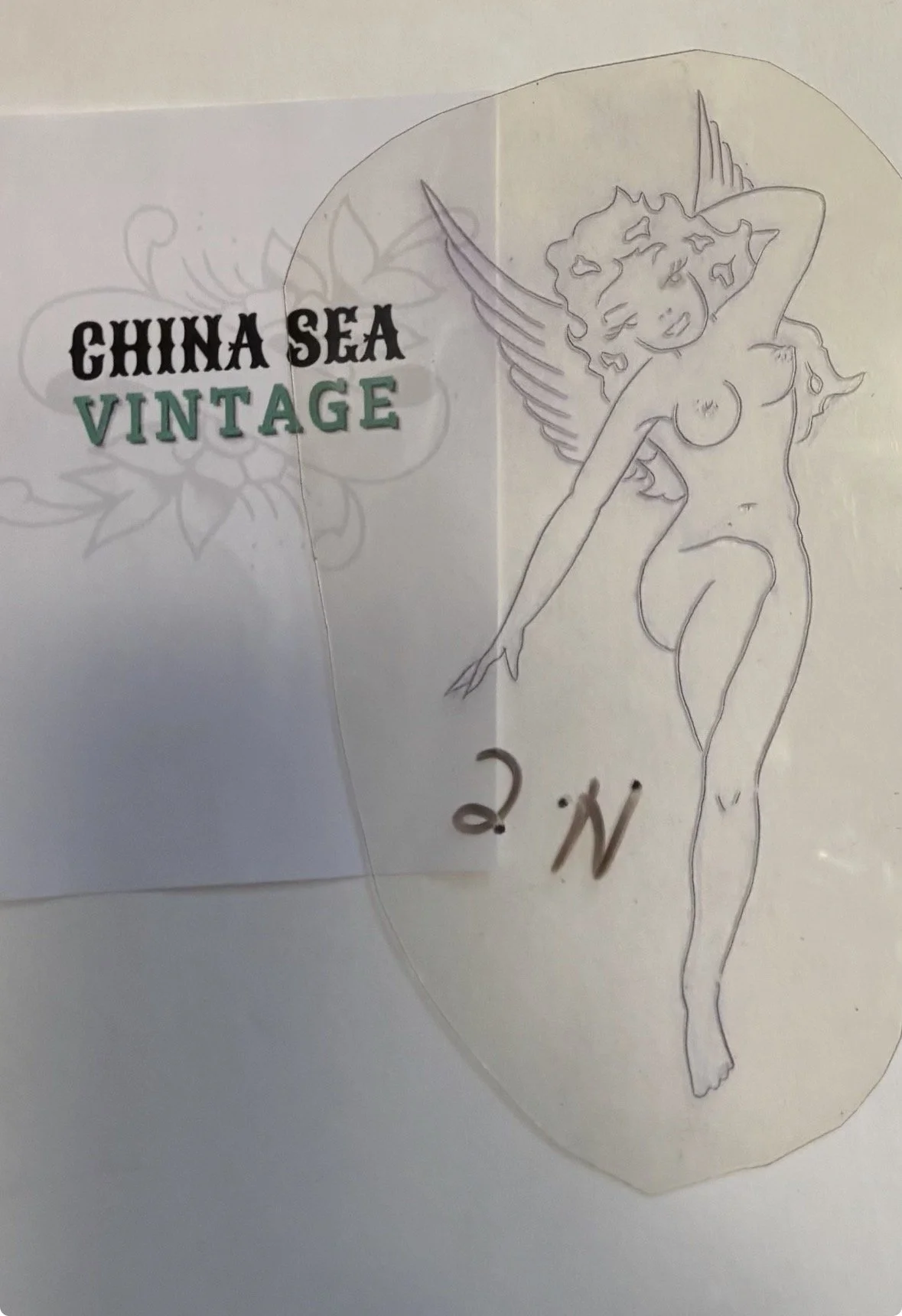 Malone Og Acetate 1980's vintage Sailor Jerry Design 8" winged mermaid pinup