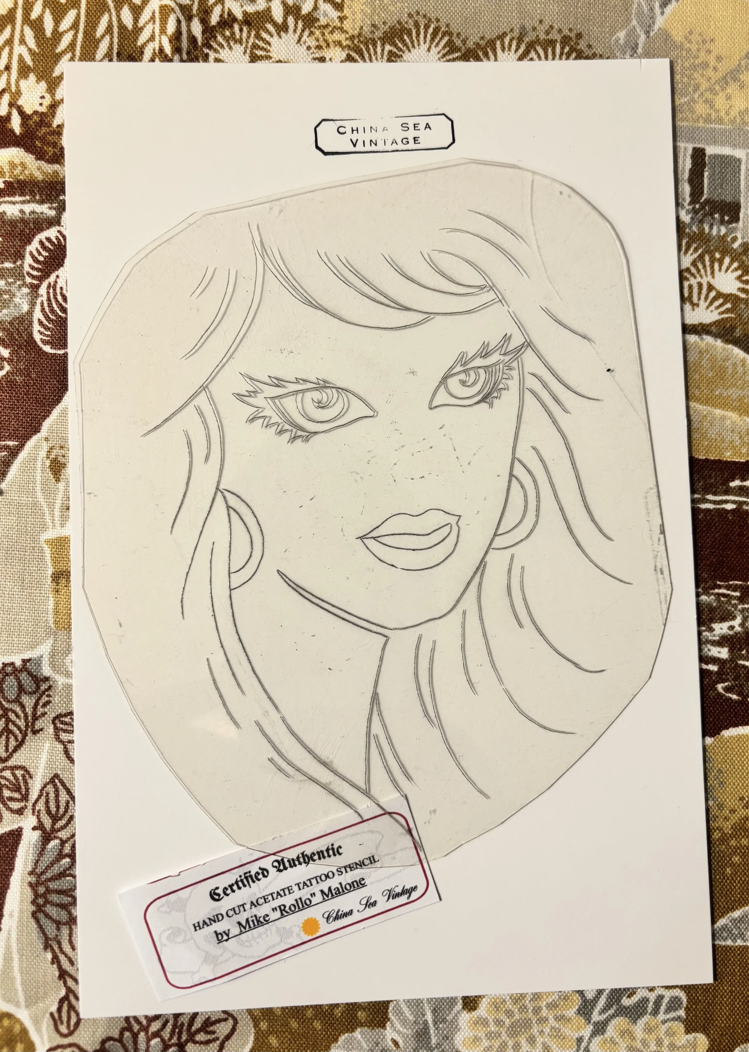 Mike Malone's handcut vintage Lady face Tattoo Stencil