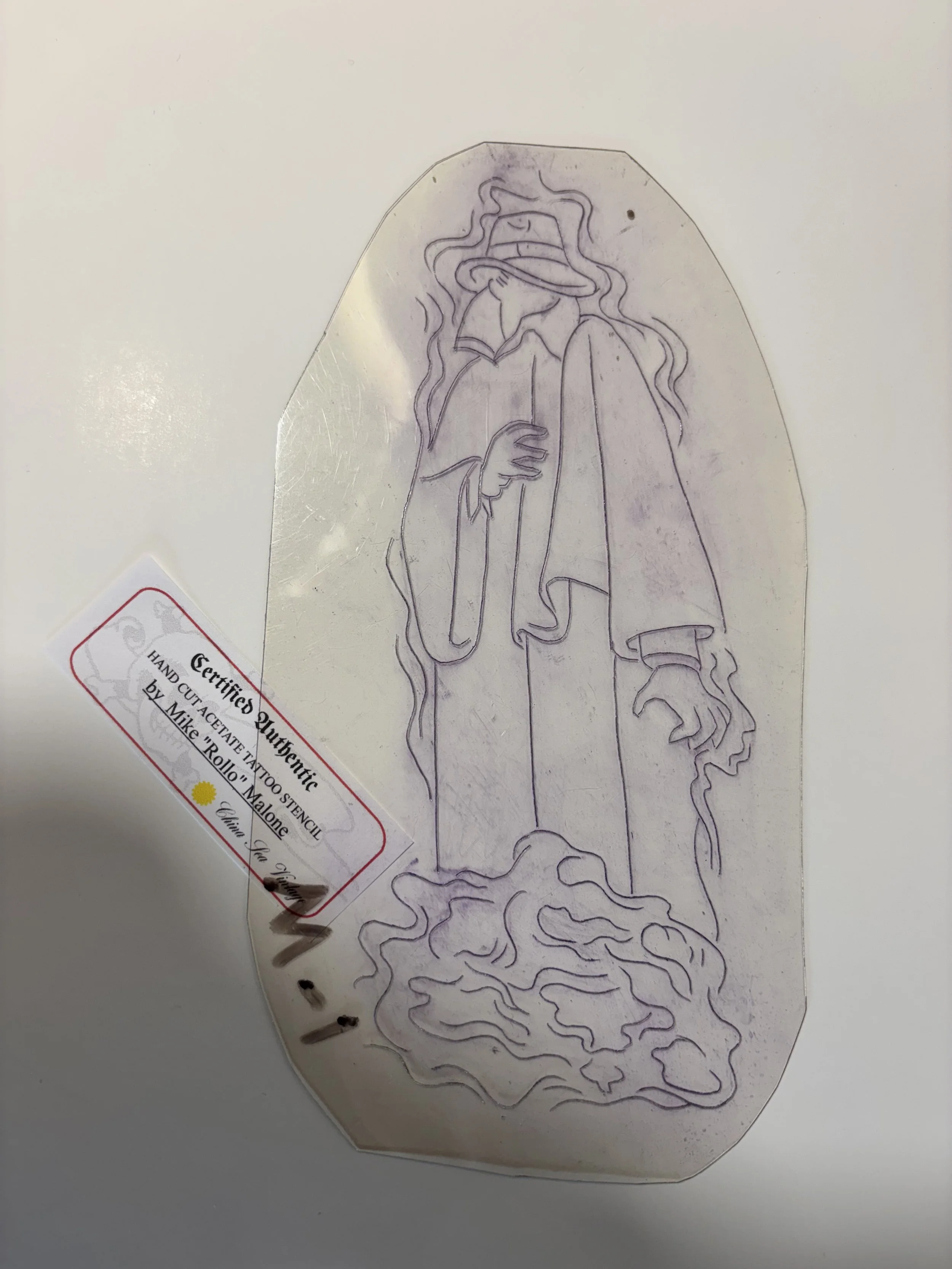 Vintage Mike Malone Tattoo Stencil : mystery man 1980's