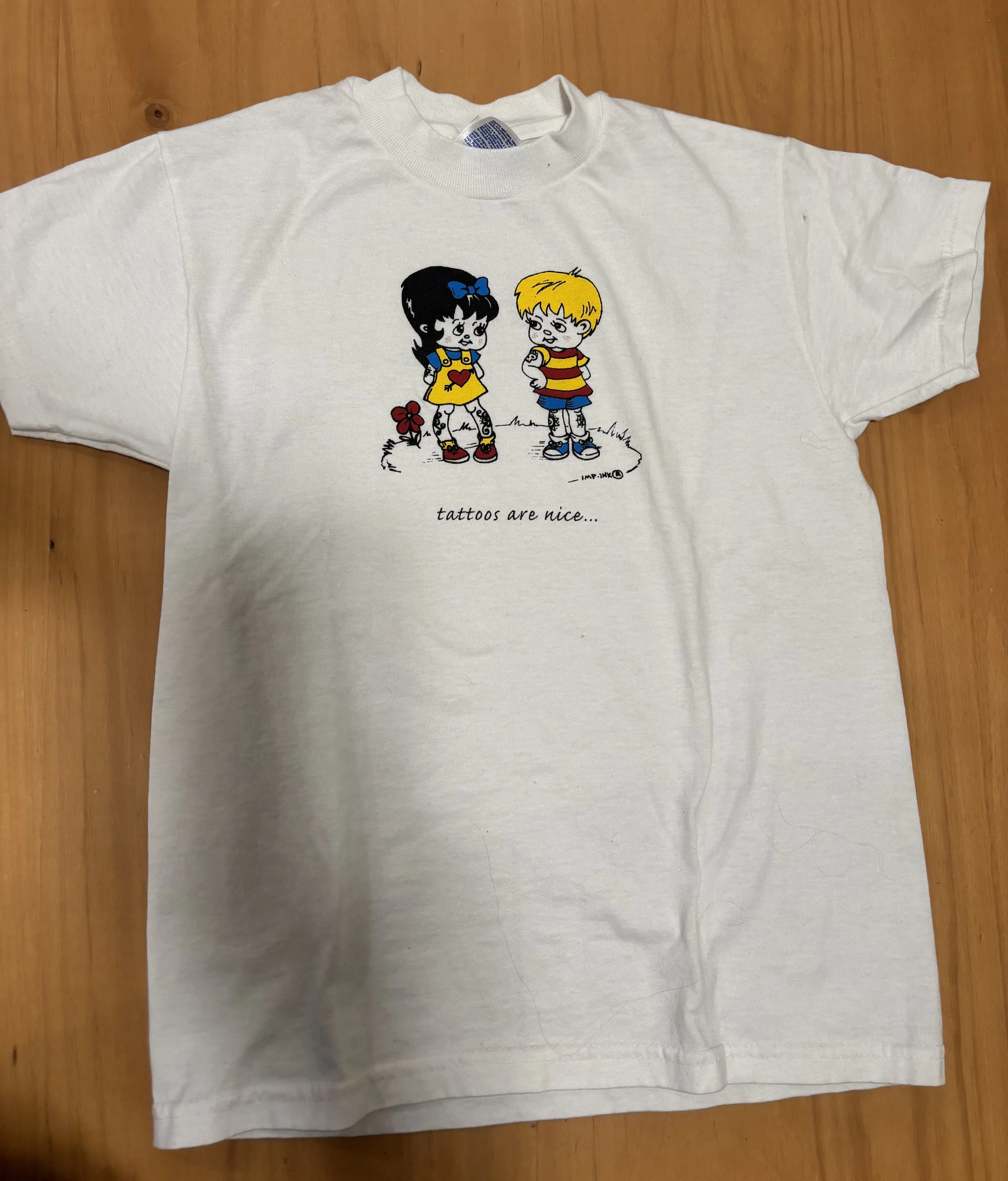 Vintage 1990’s IMP INK tattoo Tshirt: Cute Kids. Youth M/ladies S