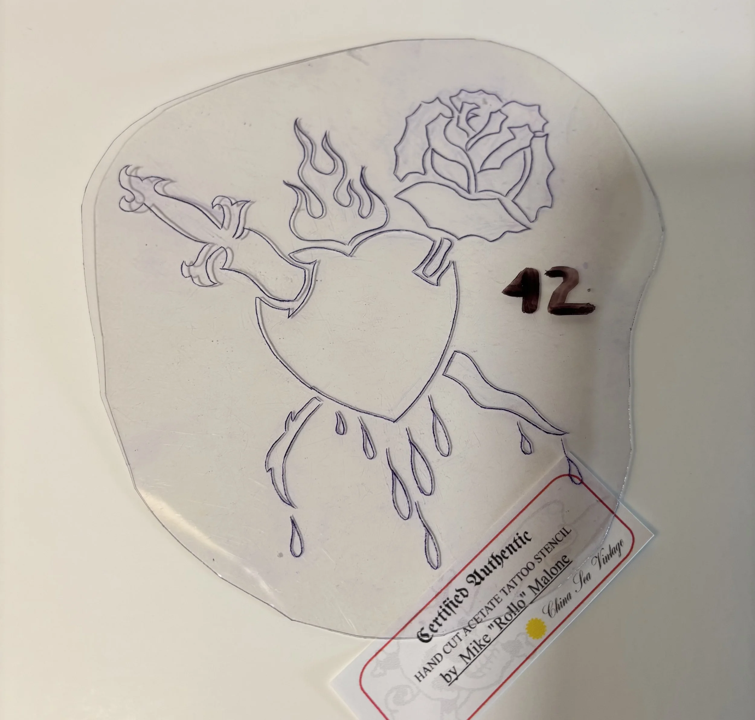 Vintage Mike Malone Tattoo Stencil Dagger Heart