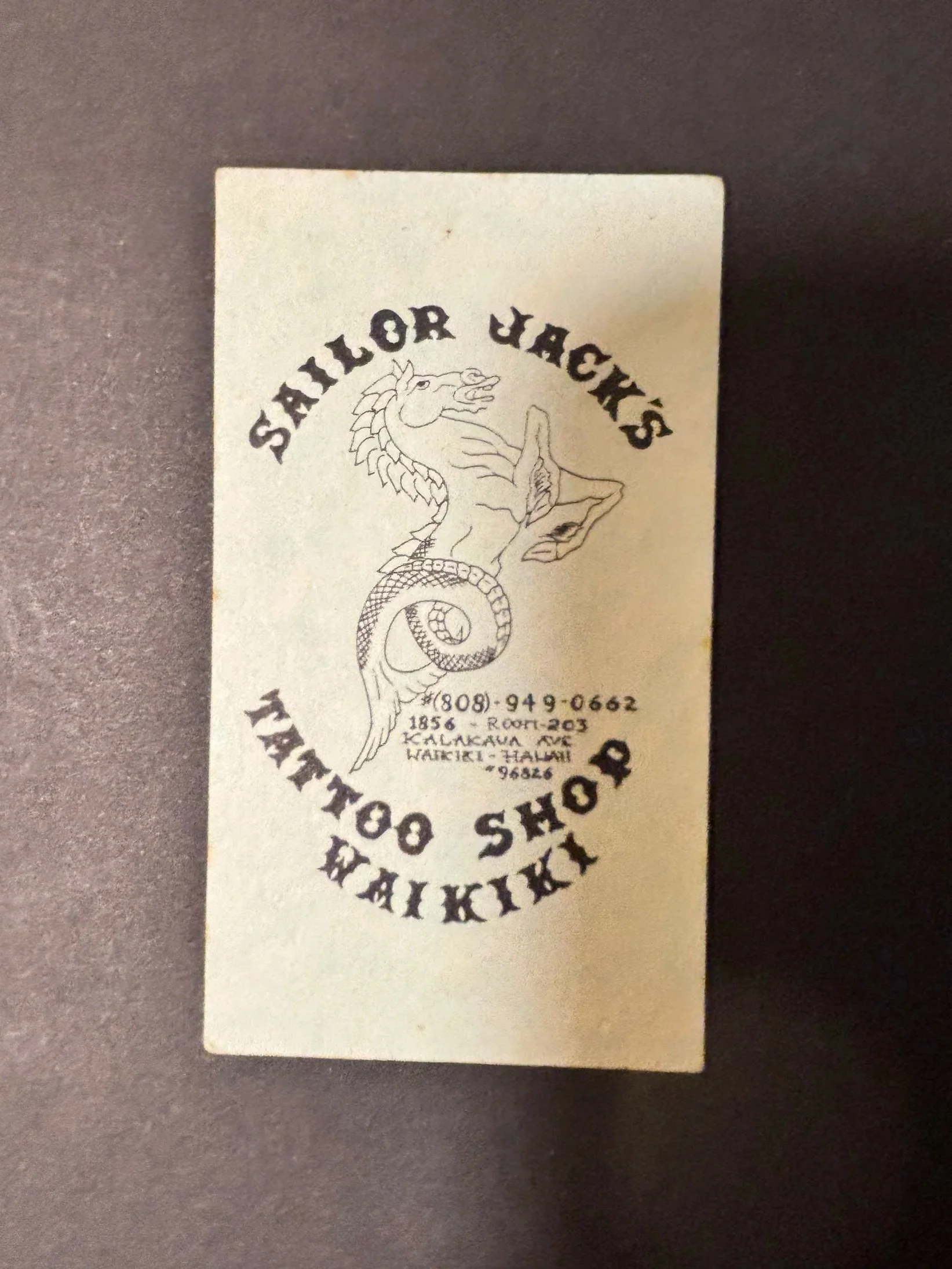 " Sailor Jack's" vintage rare tattoo Business Card: Waikiki, Hawaii