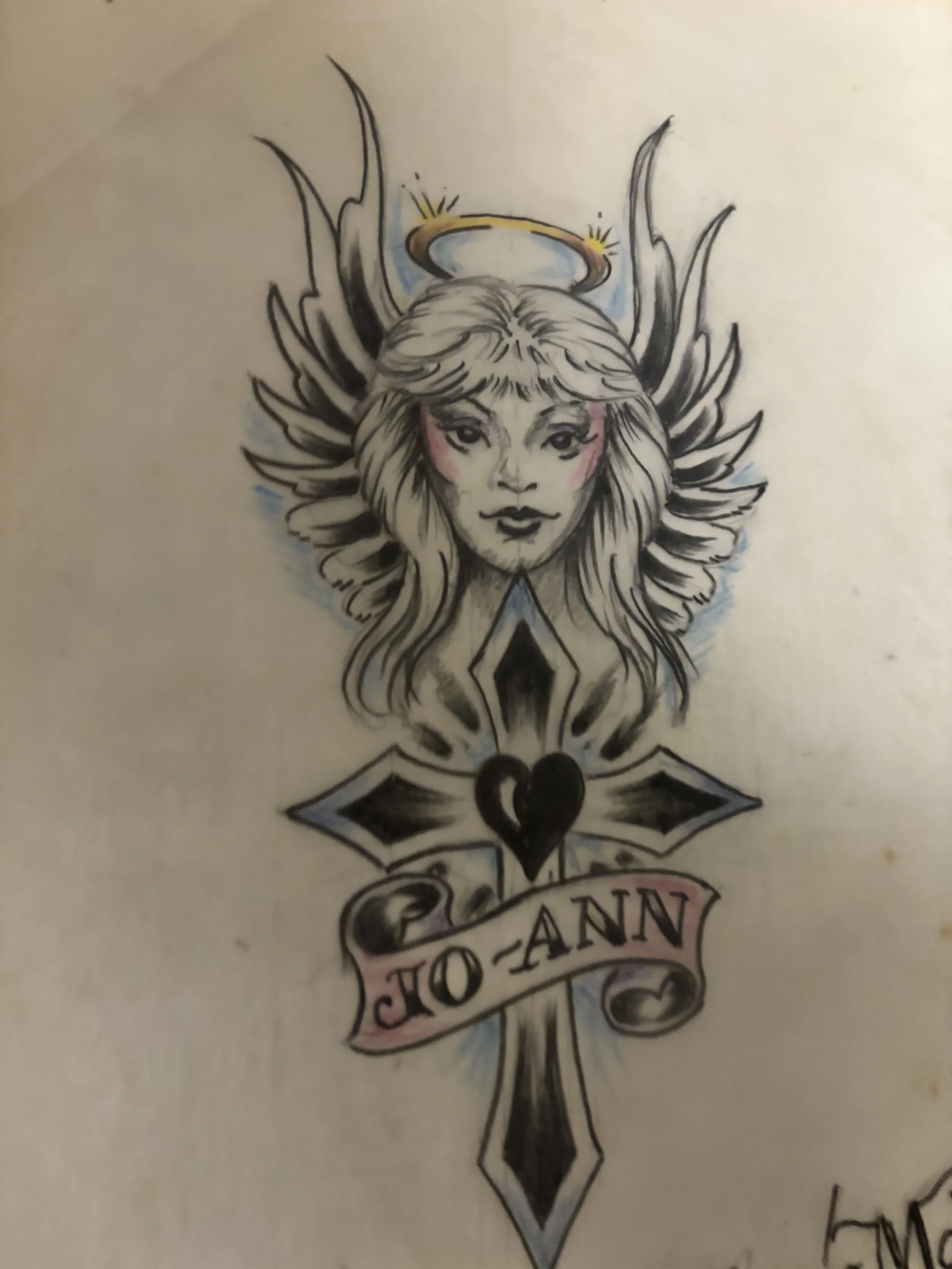 Lance McLain Original Tattoo Art 1988 Hawaii - Angel Cross Joann