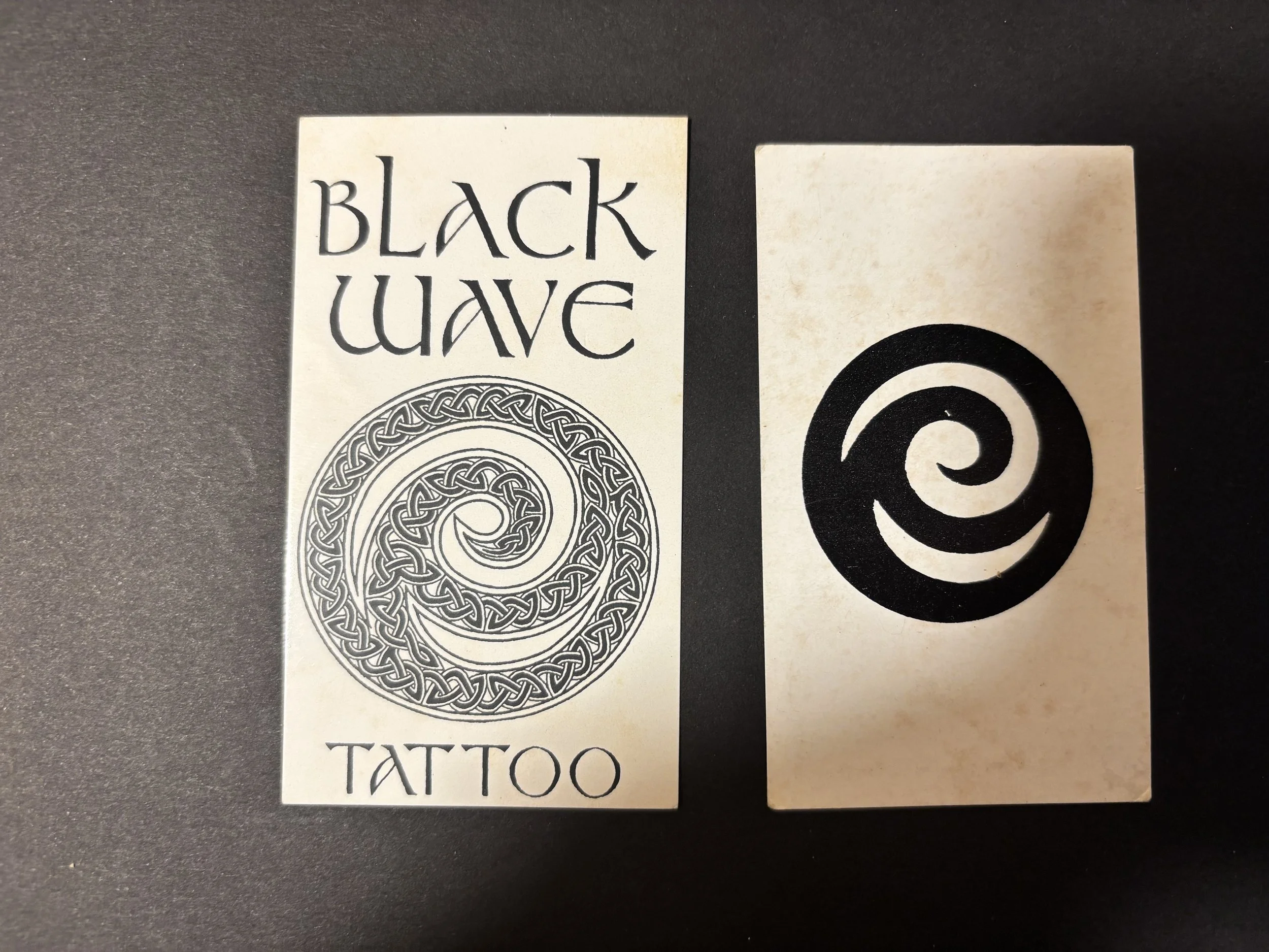 Zulueta & Kosmala, vintage Tattoo Business Cards: 2 Black Wave