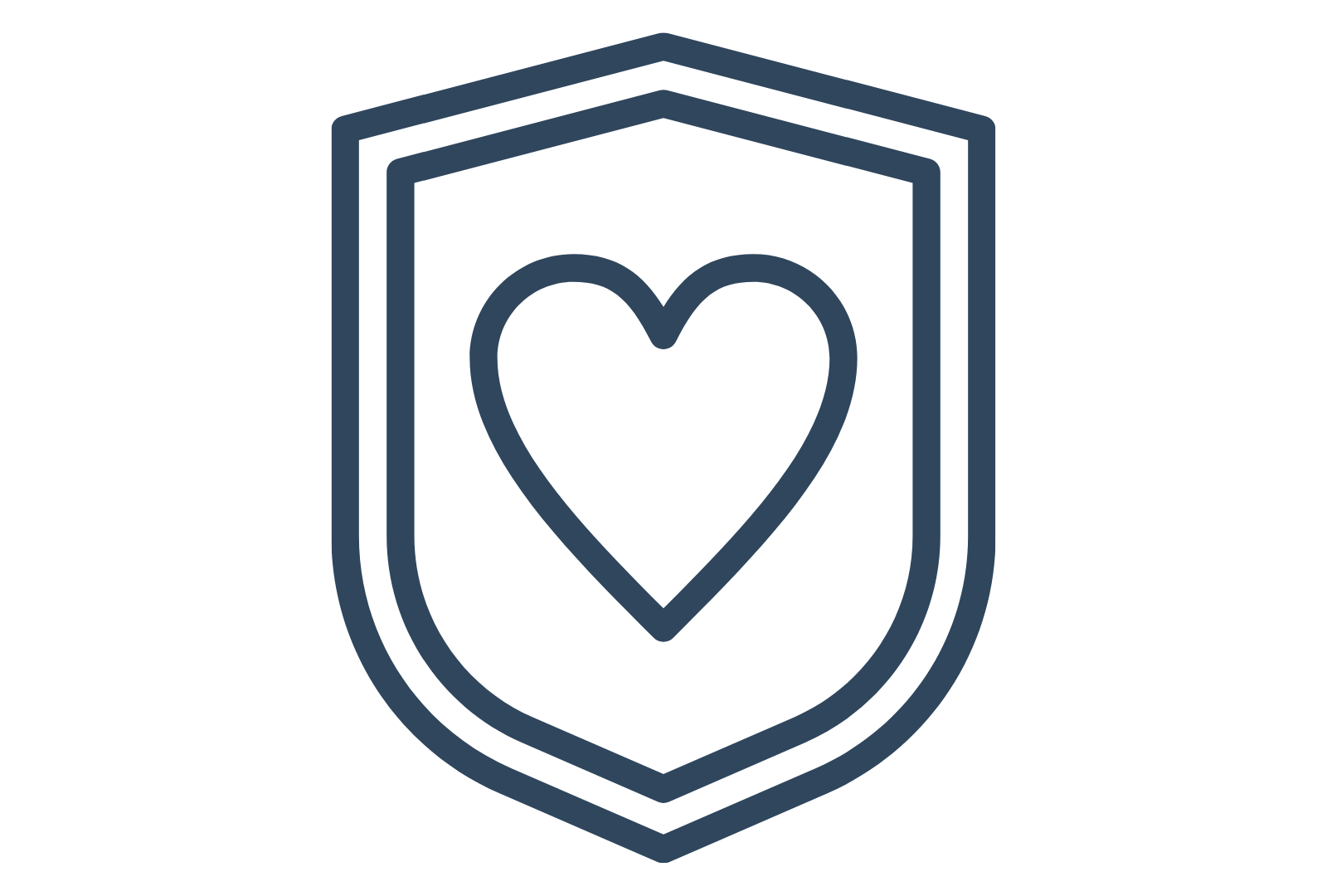 A shield with a heart inside, symbolizing protection and care.