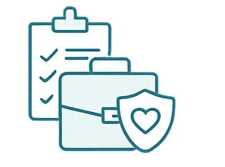 Elite Sitters & Care Co Corporate Childcare icon – briefcase and family symbol representing employer‑sponsored backup childcare for working families in the DMV area.