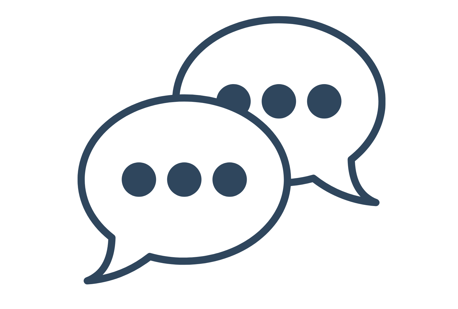 Two overlapping speech bubbles with three dots inside each, representing communication or conversation.