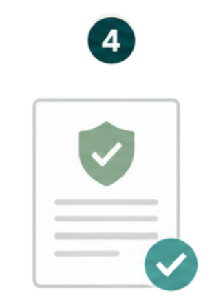 A graphic showing a green shield with a check mark, indicating security or verification, and two numbered teal circles with the numbers 4 and 1, suggesting steps or stages.