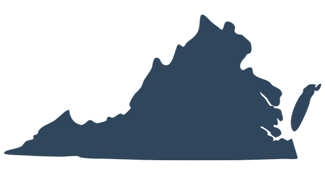 Elite Sitters & Care Co service area map of Virginia showing state outline – trusted childcare and babysitting services for families in Northern Virginia, Alexandria, and Arlington.