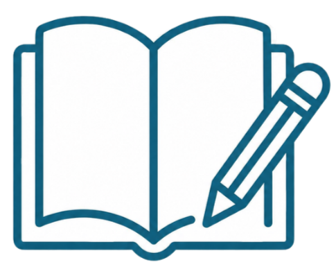 Open book with a pencil on the right side.