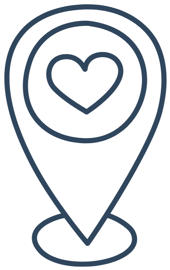 Map marker icon with a heart inside.