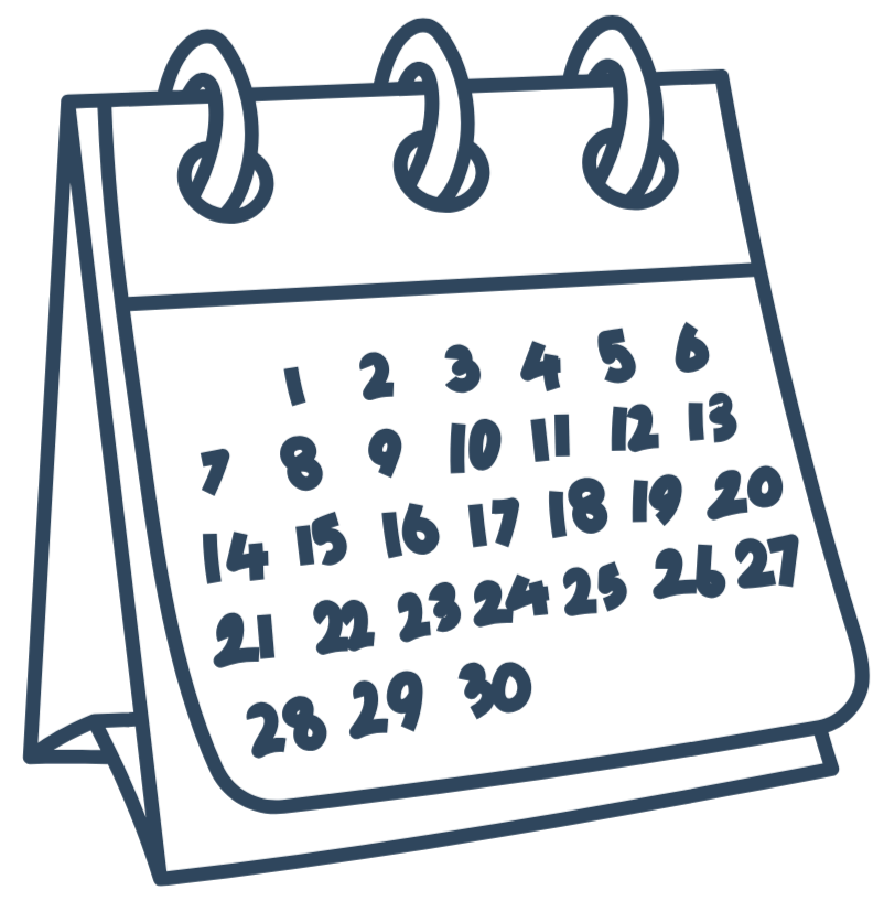 A digital drawing of a standing desk calendar with the days of the week and dates visible.