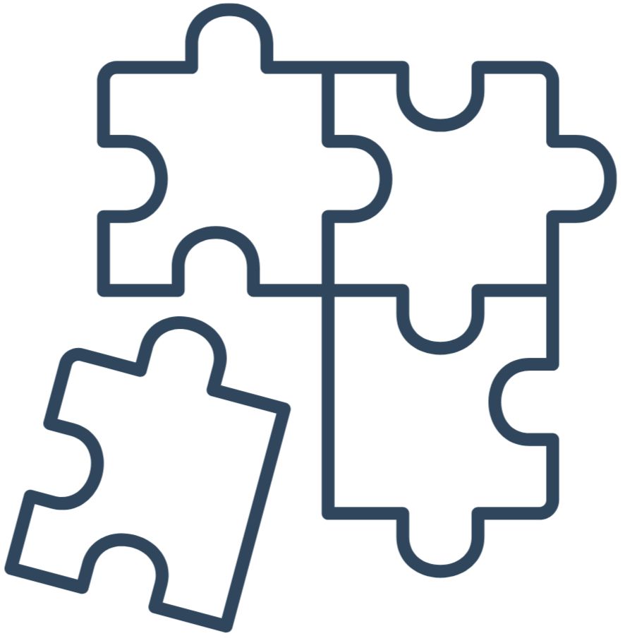 Outline of five interconnected puzzle pieces.