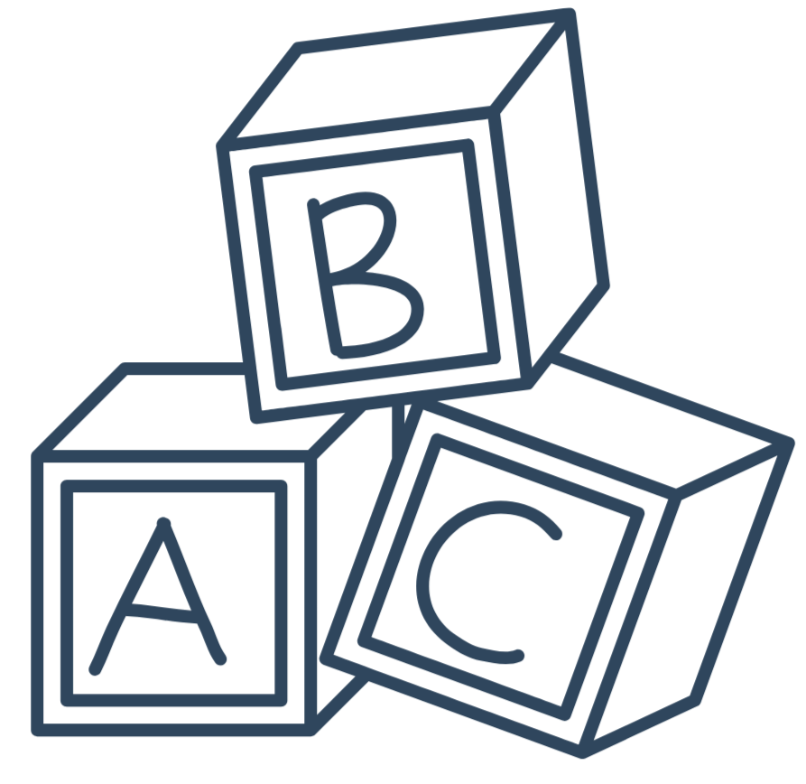 Outline of three children's toy blocks with letters A, B, and C on their sides, arranged in a cluster.