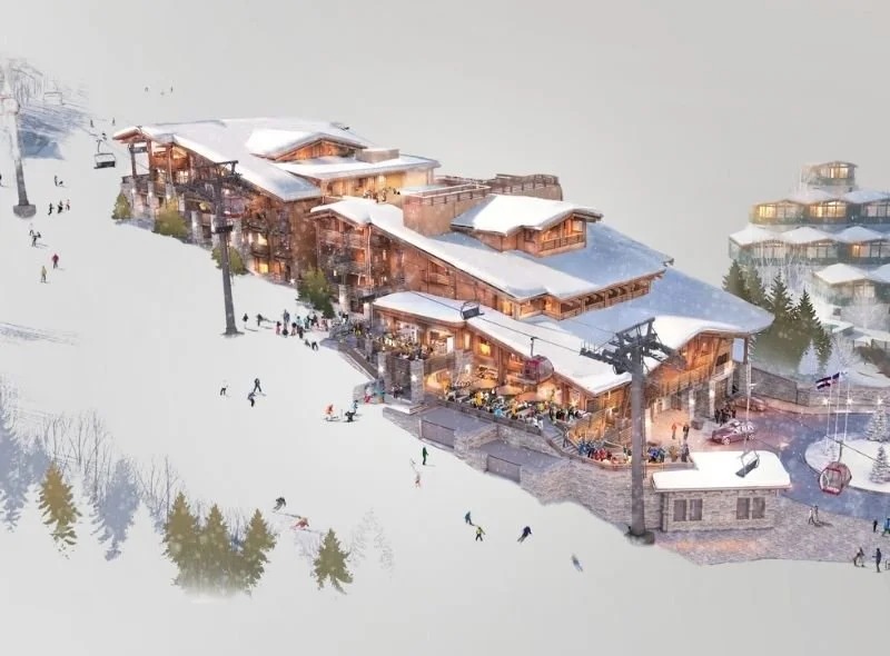 Architectural rendering of the proposed Gorsuch Haus ski lodge in Aspen, Colorado, part of a public relations campaign supporting project approval