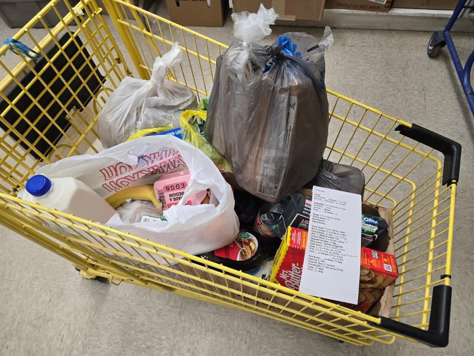 Grocery cart with food for one person