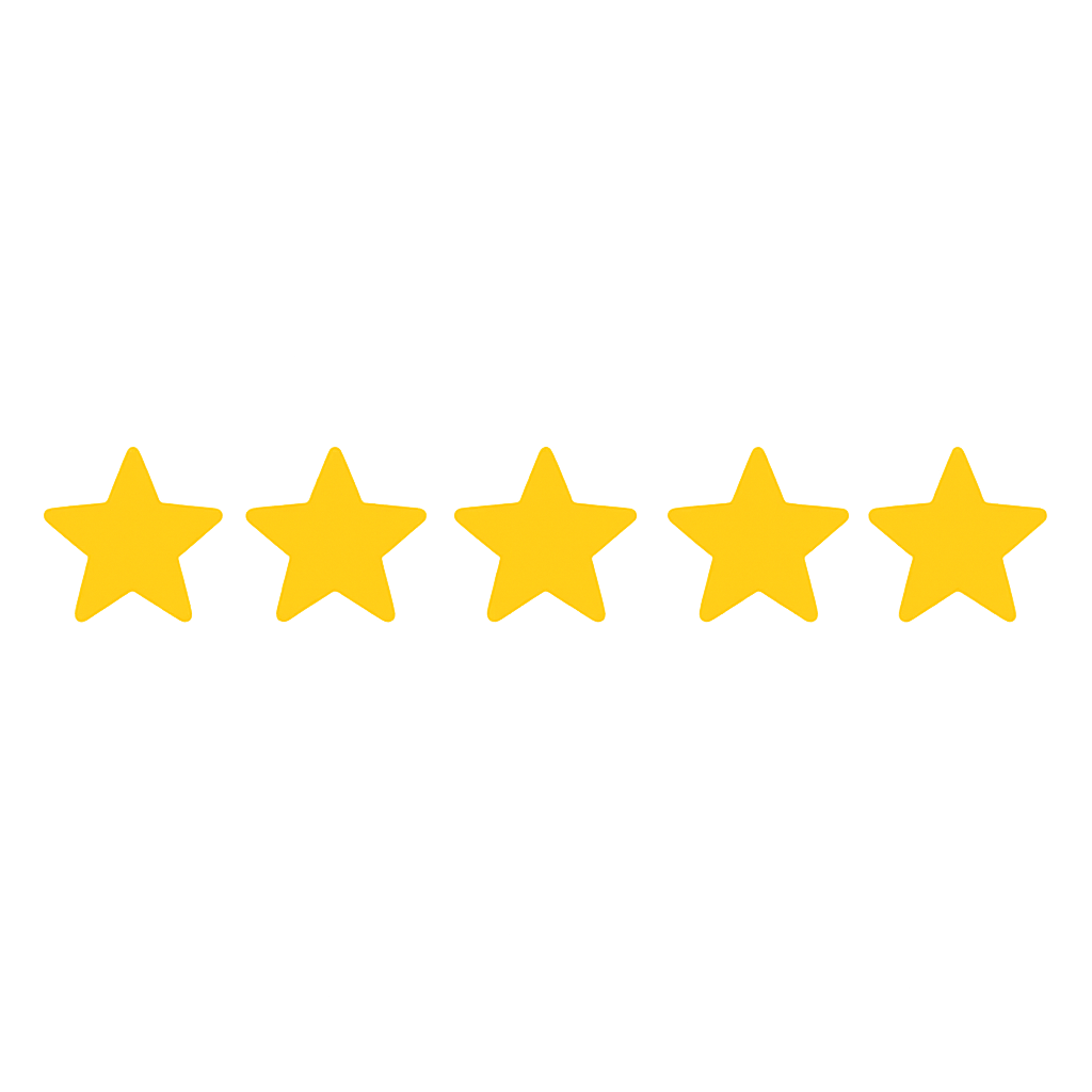 Six gold stars in a row against a black background.