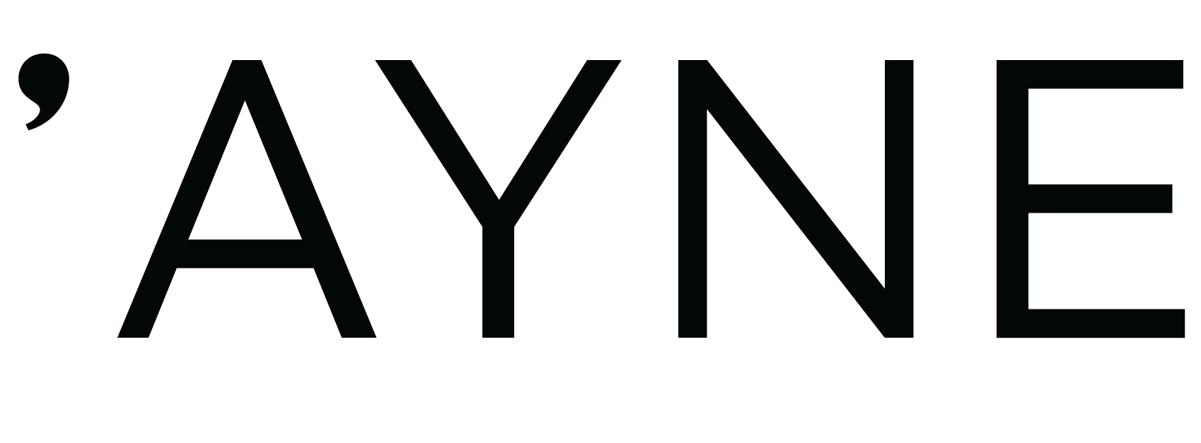 Black text on white background reading, ',AYNE' in a stylized font.