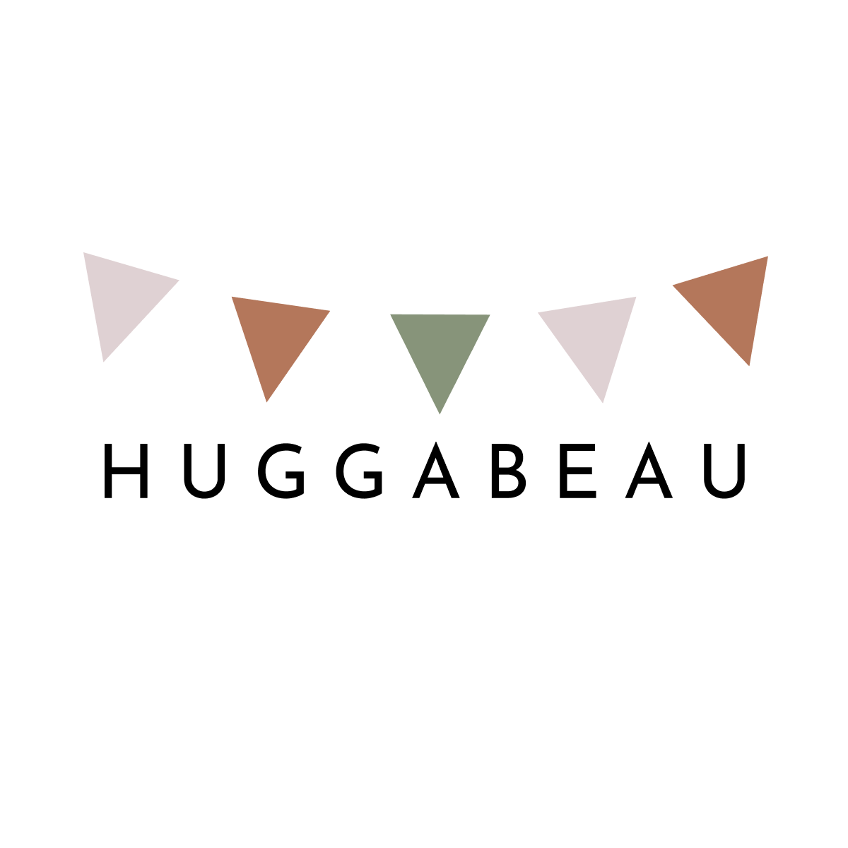Huggabeau logo with stylized bunting above the text.