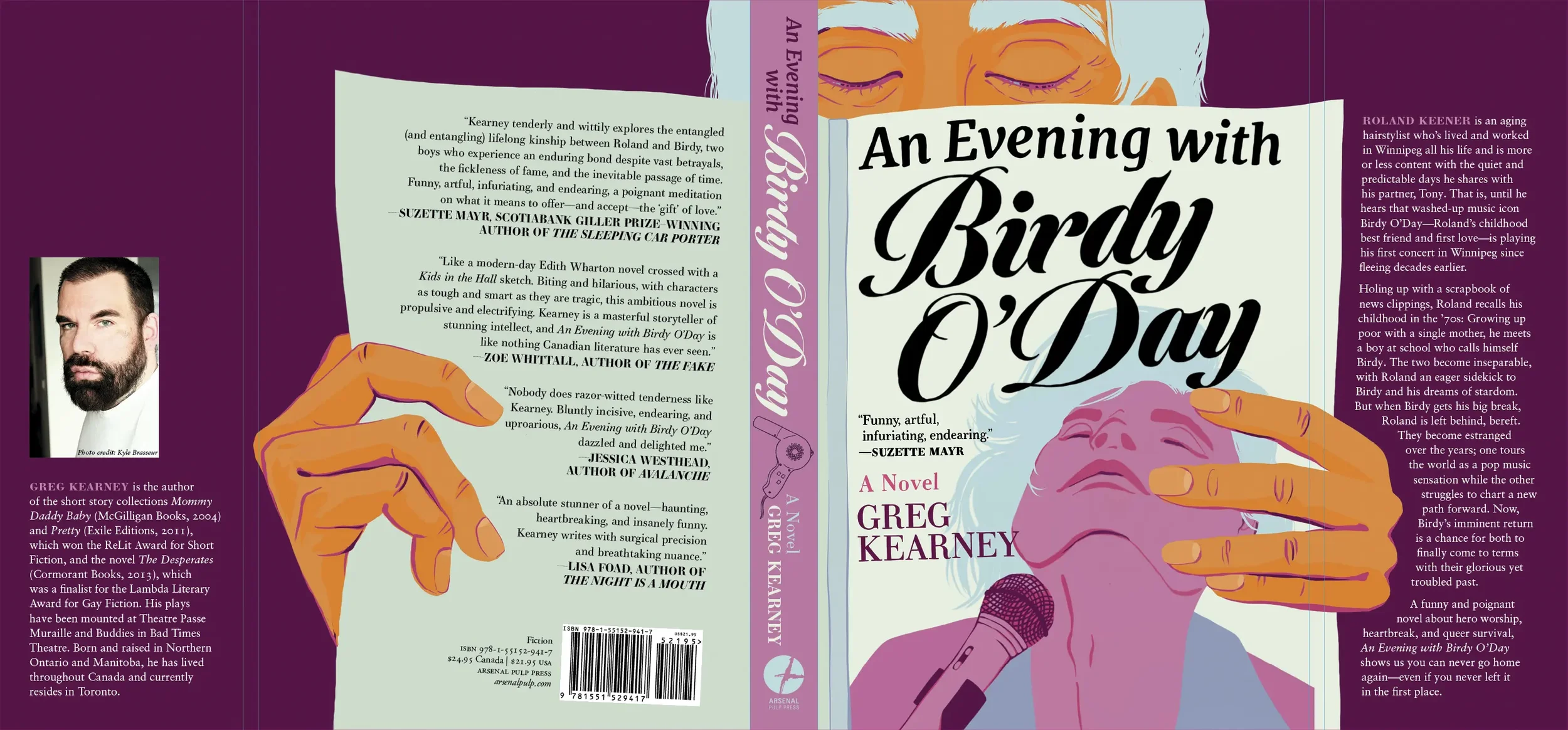 the full cover layout including back cover and french flaps for the book, An Evening with Birdy O'Day