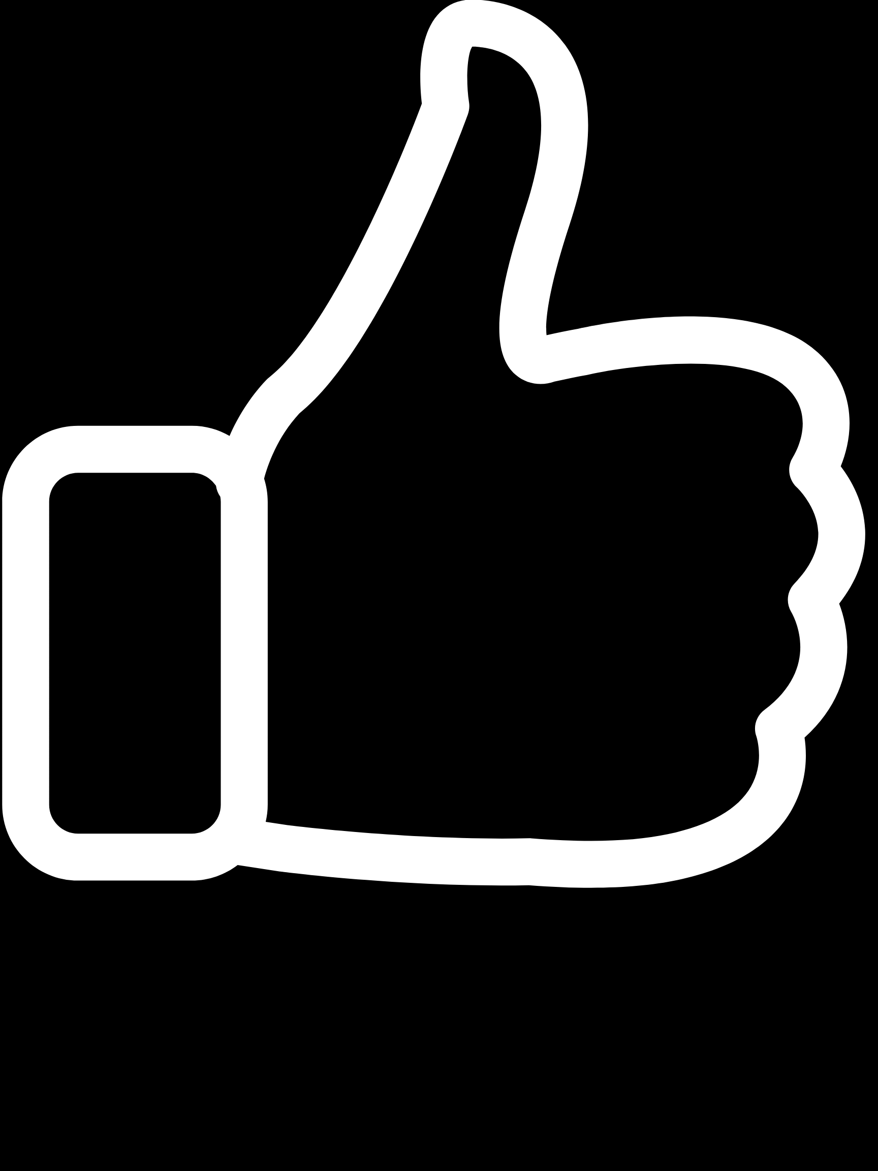 Black background with white outlined thumbs-up hand symbol.