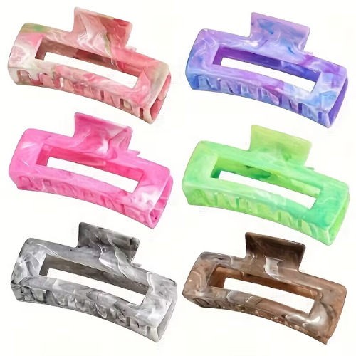 Vibrant Textured Rectangle Hair Claw Clips