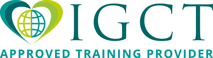 Logo featuring a heart shape with a globe inside, followed by the text "IGCT" and "Approved Training Provider" underneath.