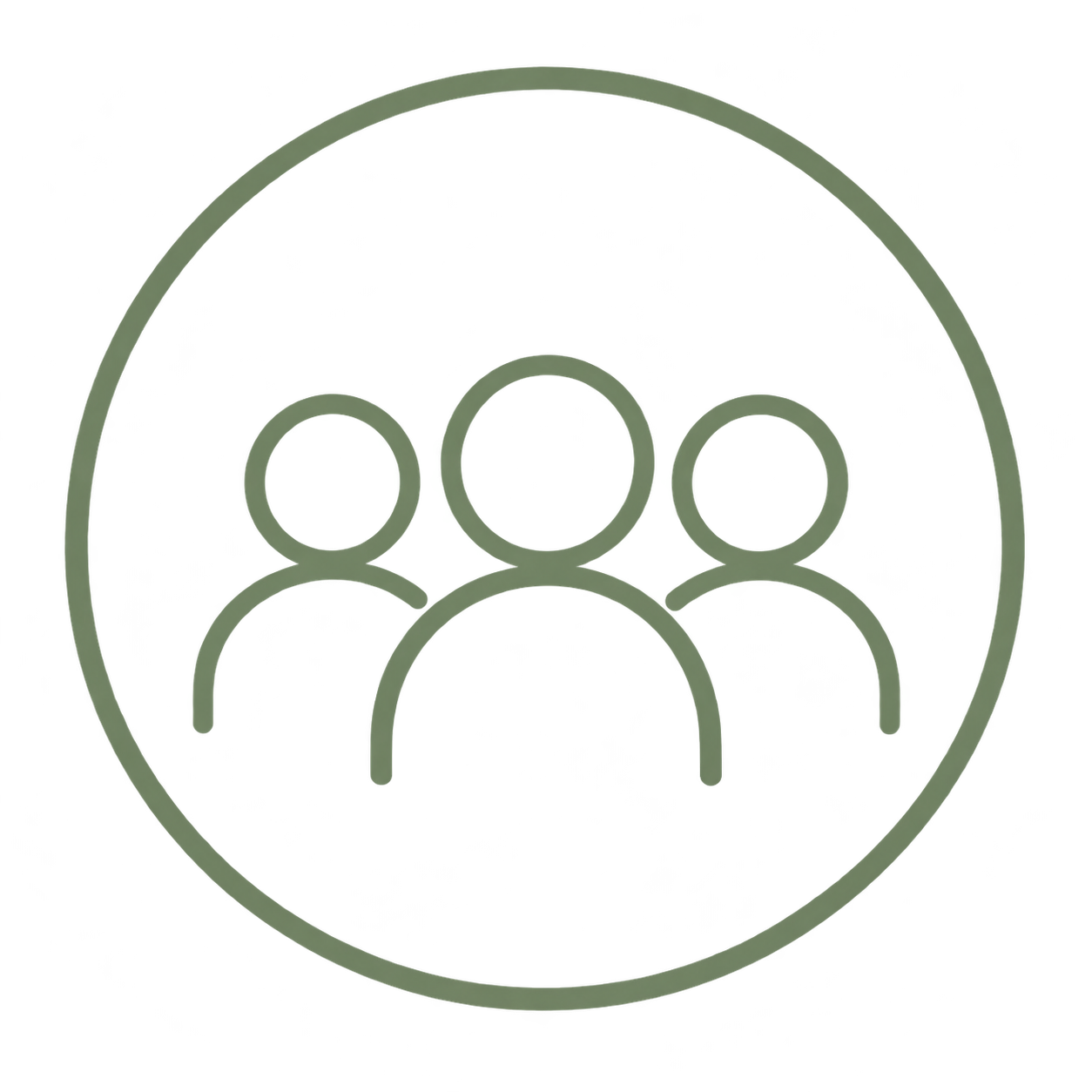 Outline icon of a group of three people inside a circle.